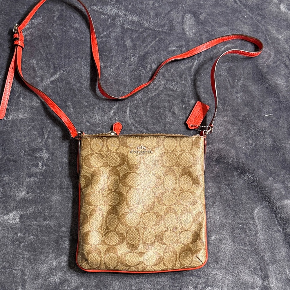 Coach Beige and Red Crossbody Bag